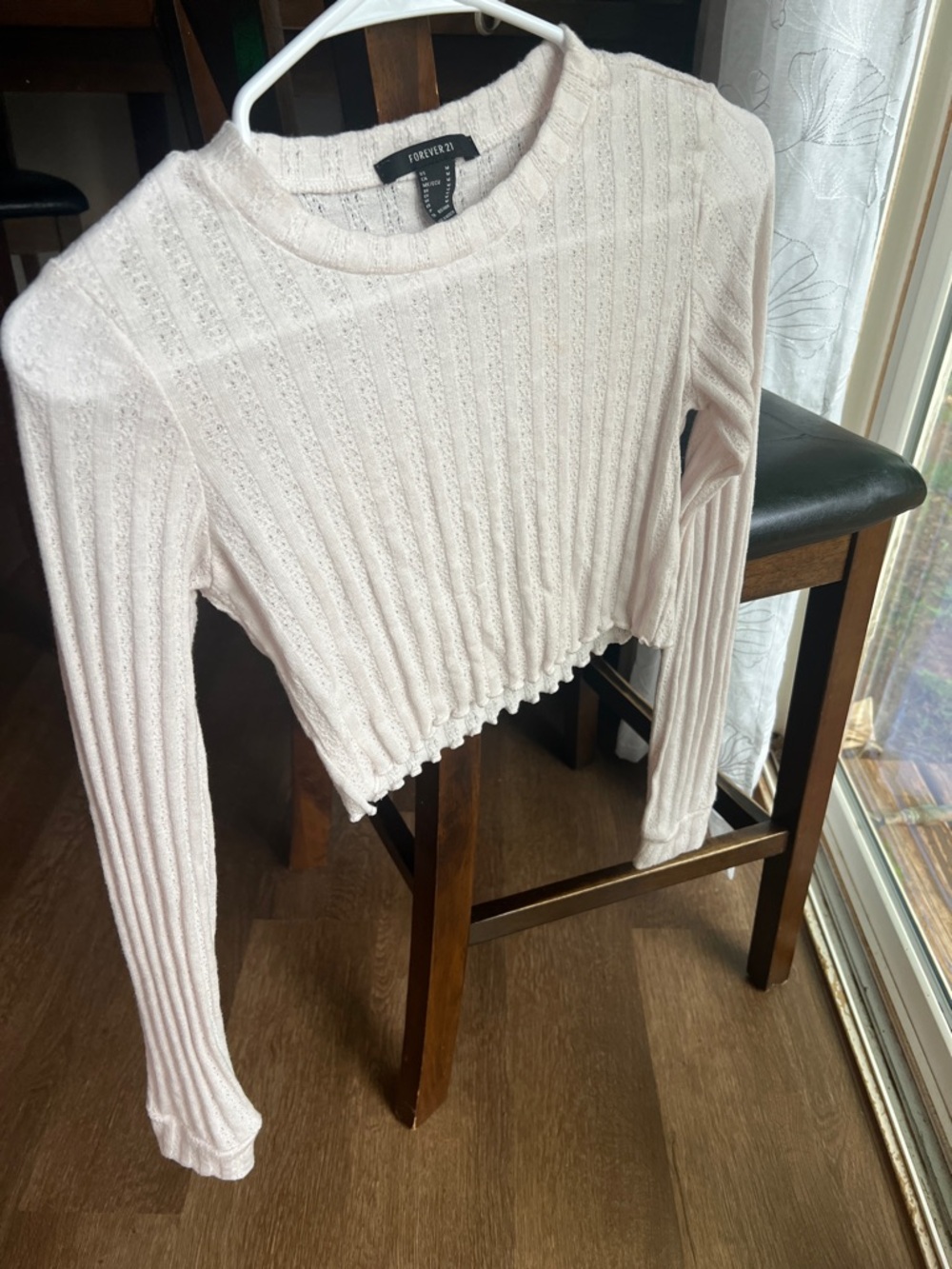 Forever 21 Pale Pink Ribbed Cropped Long Sleeve Top